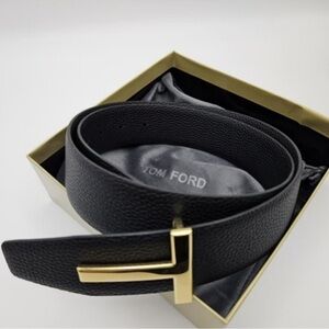 Tom Ford Black Belt with Gold Accent